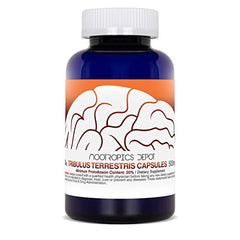 Close-up of Tribulus bottle label highlighting protodioscin potency