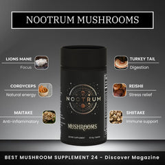 Nootrum Mushrooms packaging with calendar illustrating month-long routine.