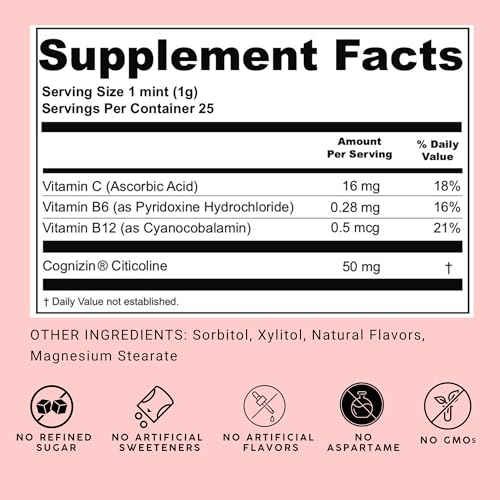 NOOZ Focus Mints vegan and non-GMO labeling shown.