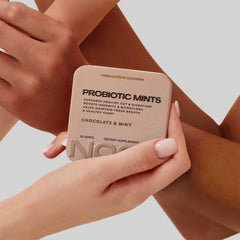 NOOZ Probiotic Mints cGMP-facility badge signals purity.