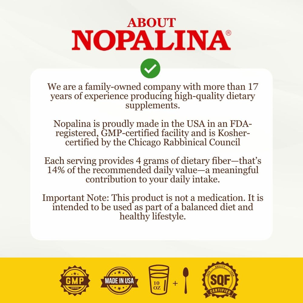Made in USA label on Nopalina Fiber Formula packaging