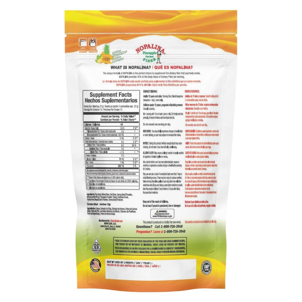 Close up of Nopalina Fiber Formula powder showing texture and color