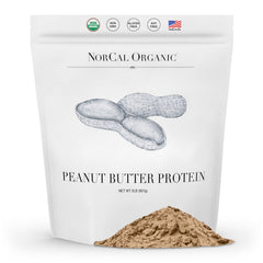 NorCal Organic Peanut Butter Protein Powder jar front showing clean label for shakes