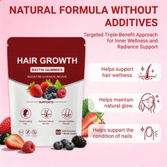 Norce Sactor Lumin hair gummies pour image highlights easy two-gummy daily habit.