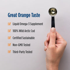 Nordic Naturals Arctic Cod Liver Oil orange bottle angled view highlighting bottle design