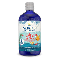Nordic Naturals Children's DHA strawberry bottle front view for kids.