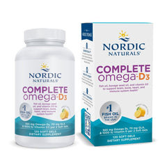 Nordic Naturals Complete Omega-D3 lemon bottle with soft gels for everyday omega-3 support.
