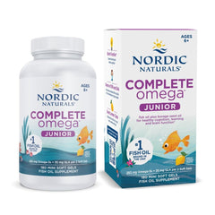 Nordic Naturals Complete Omega Jr. lemon bottle front highlighting kid-friendly omega-3 benefits