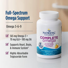 Nordic Naturals Complete Omega lemon capsules closeup indicating triglyceride form for absorption.