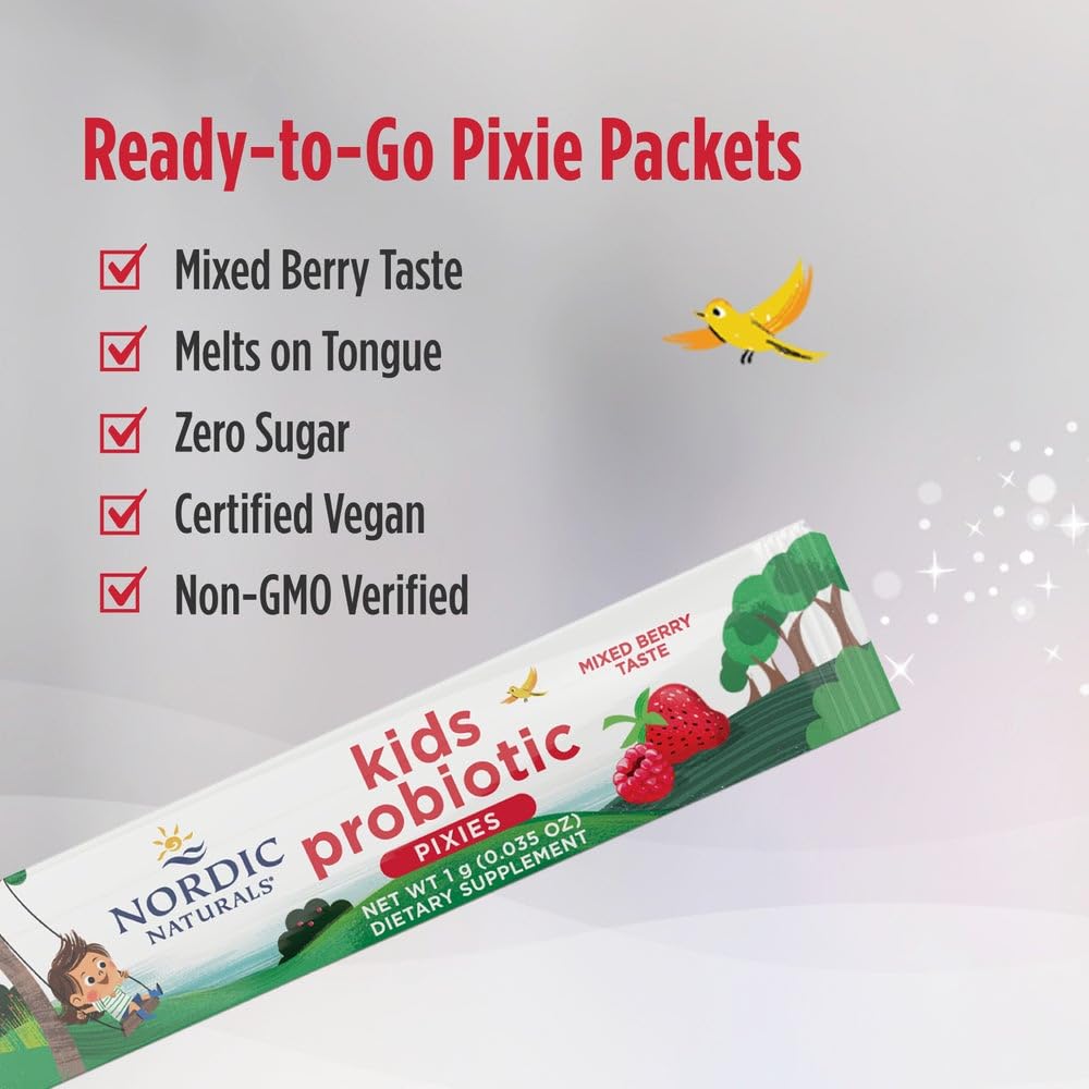 Nordic Naturals Kids Probiotic Quick Melt packet ready for lunchbox travel