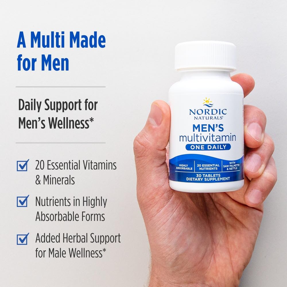 Nordic Naturals Men's Multivitamin One Daily bottle with glass of water