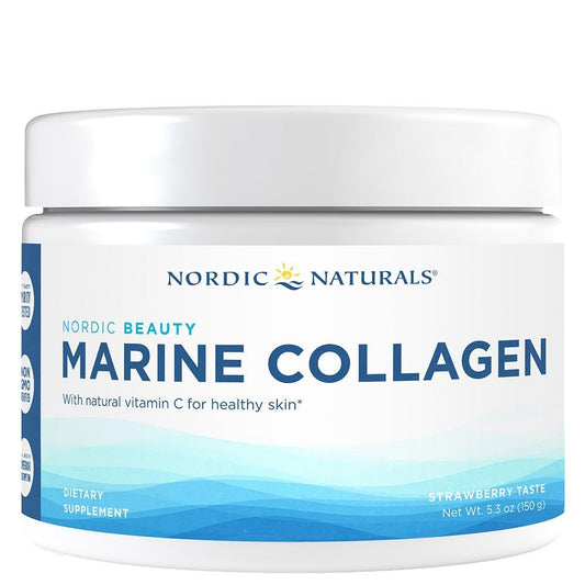 Nordic Naturals Nordic Beauty Marine Collagen Powder strawberry bottle shown for skin and joint support