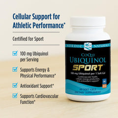 Supplement facts panel for Nordic Naturals CoQ10 Ubiquinol Sport reveals 60 mini gels.