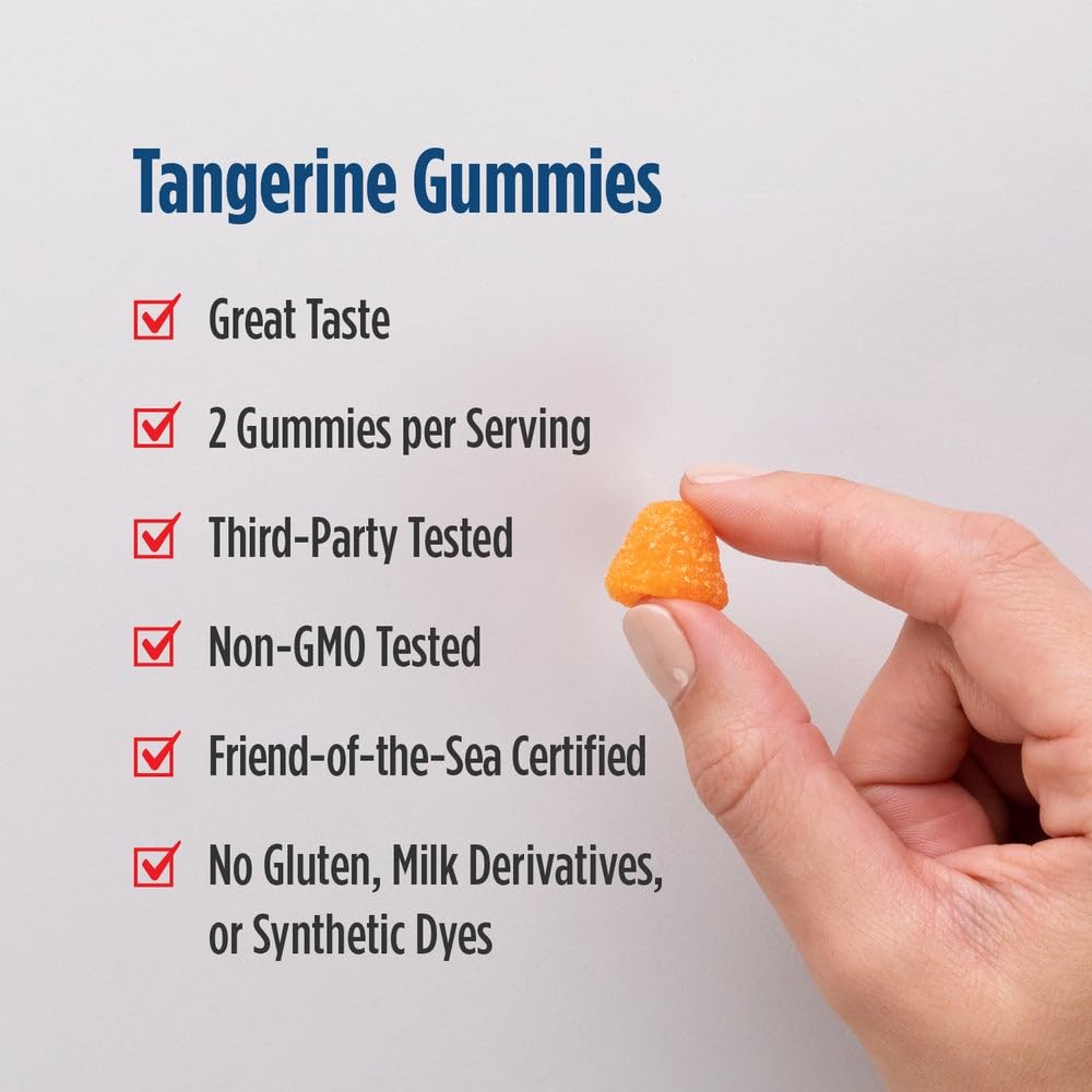 Nordic Naturals Nordic Omega-3 Gummies Tangerine label highlights purity and third-party testing