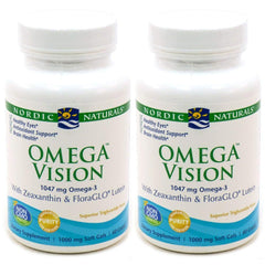 Nordic Naturals Omega Vision lemon bottle highlighting lutein and zeaxanthin for eye health and cognitive support