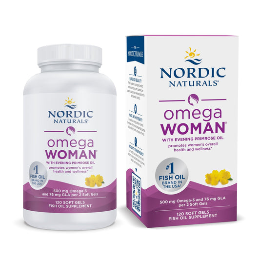 Nordic Naturals Omega Woman lemon bottle for easy daily omega-3 routine.