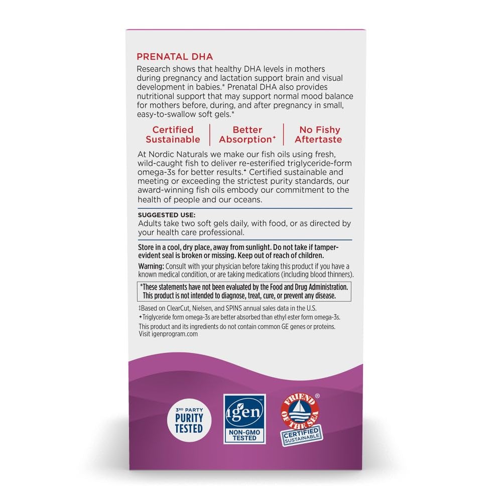 Nordic Naturals Prenatal DHA softgels arranged for convenient daily capsules.