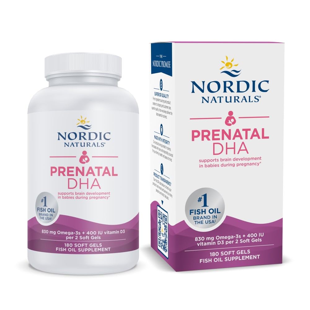 Nordic Naturals Prenatal DHA unflavored bottle front, ideal for sensitive stomachs.