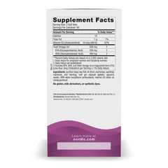 Nordic Naturals Prenatal DHA unflavored bottle side, compact daily supplement for pregnancy.