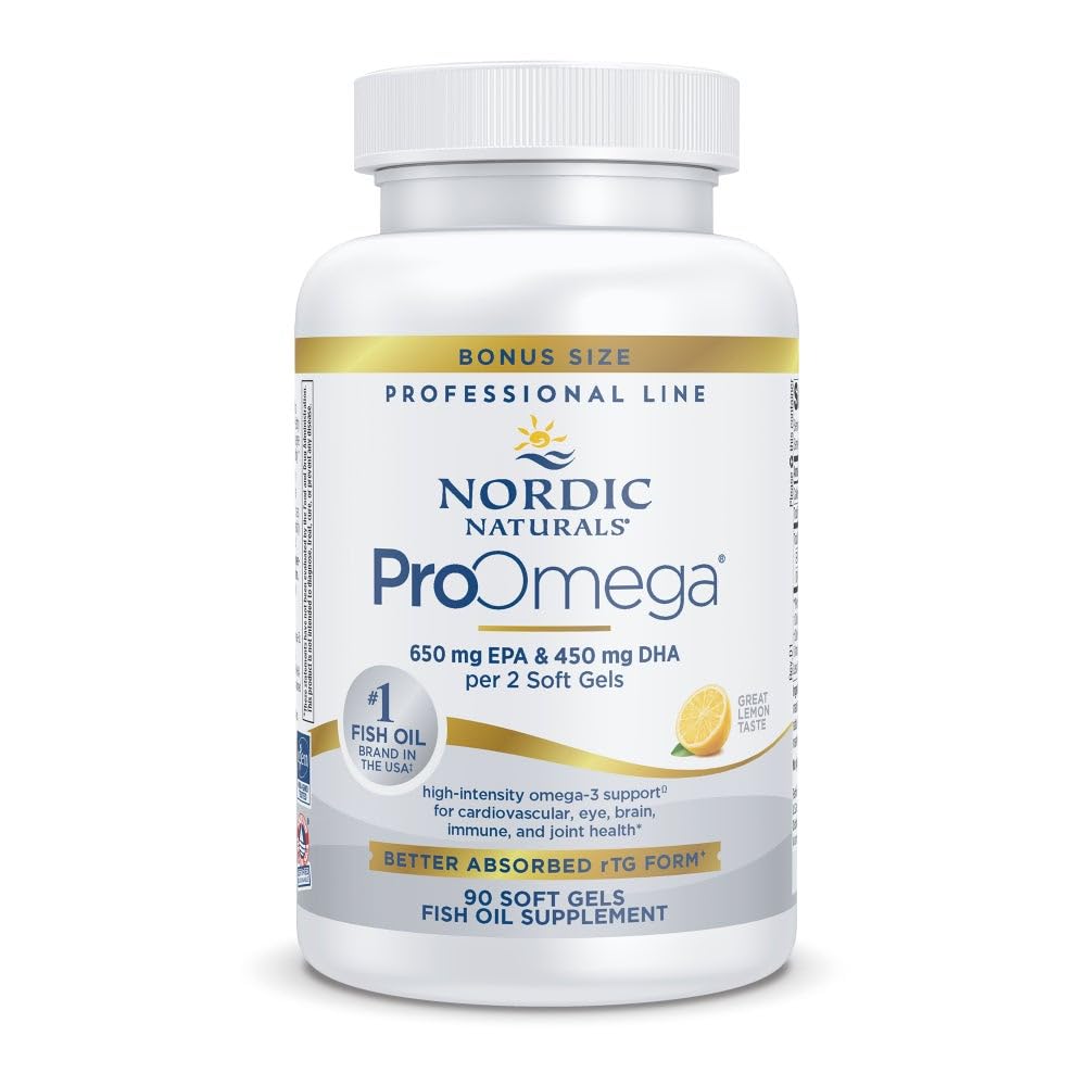 Nordic Naturals ProOmega lemon bottle — convenient daily omega-3 for heart and brain support.