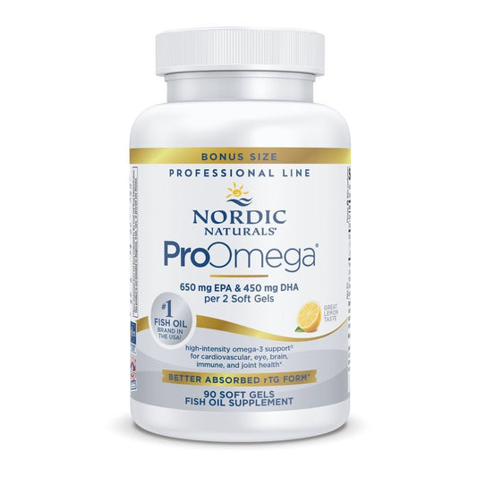 Nordic Naturals ProOmega lemon bottle — convenient daily omega-3 for heart and brain support.