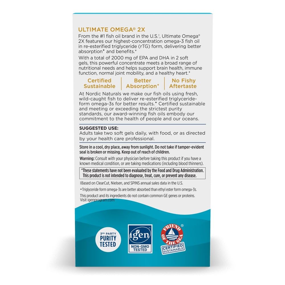 Nordic Naturals Ultimate Omega 2X label detail emphasizes non-GMO purity
