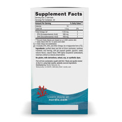 Bottle-front close-up of Nordic Naturals Ultimate Omega 2x Teen strawberry-flavored soft gels for daily omega-3.