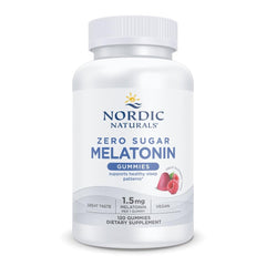 Nordic Naturals Zero Sugar Melatonin Gummies Raspberry packaging shows a tasty, sleep routine aid.