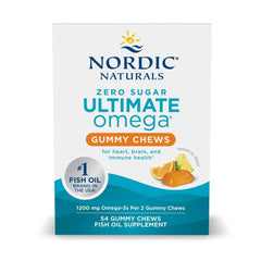 Nordic Naturals Zero Sugar Ultimate Omega Gummy Chews bottle with tropical fruit flavor supports daily omega-3 intake