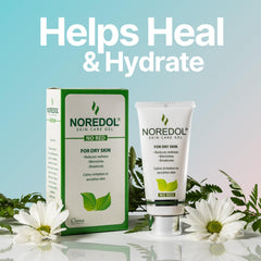 Noredol gel applied on the cheek illustrating soothing redness relief.