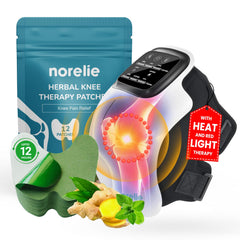 Norelie KneeRelief device in use for hands-free knee comfort.