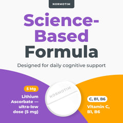 Close-up of B6 and Thiamin in Normotim formula aiding brain energy metabolism