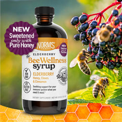 USA-made claim on Norm's Farms BeeWellness elderberry syrup packaging