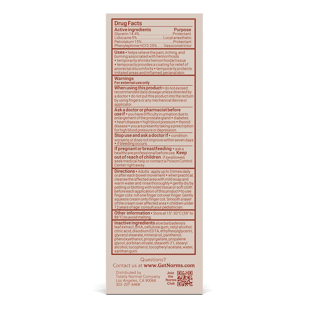 Norms hemorrhoid treatment cream front view display