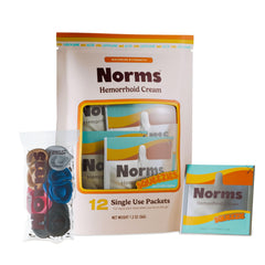 Norms Squeezies travel packet showing discreet packaging for on-the-go relief