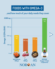 NORSAN Omega-3 Total liquid beside olive oil for antioxidant-friendly pairing.