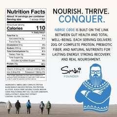 NØRSE CØDE vanilla protein powder nutrition label helps plan macros.
