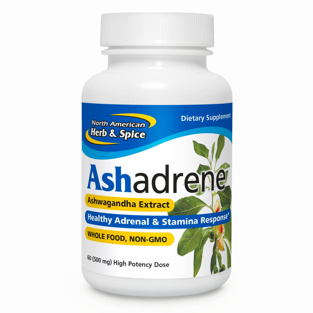 Ashadrene bottle by North American Herb & Spice promoting daily vitality with adaptogenic blend