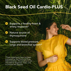 Cardio-Plus label close-up highlighting triple-action formula and whole-food ingredients.
