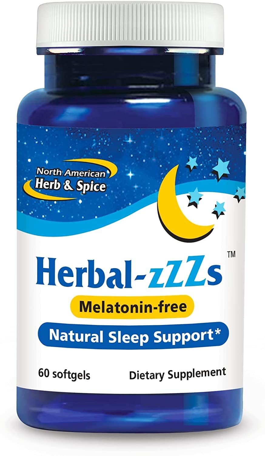 North American Herb & Spice Herbal-zzZs bottle with ashwagandha supports natural nightly rest.