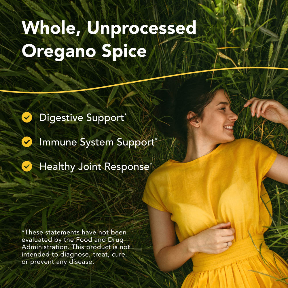 NORTH AMERICAN HERB AND SPICE OregaMax bottle side with capsules suggests convenient daily dosing