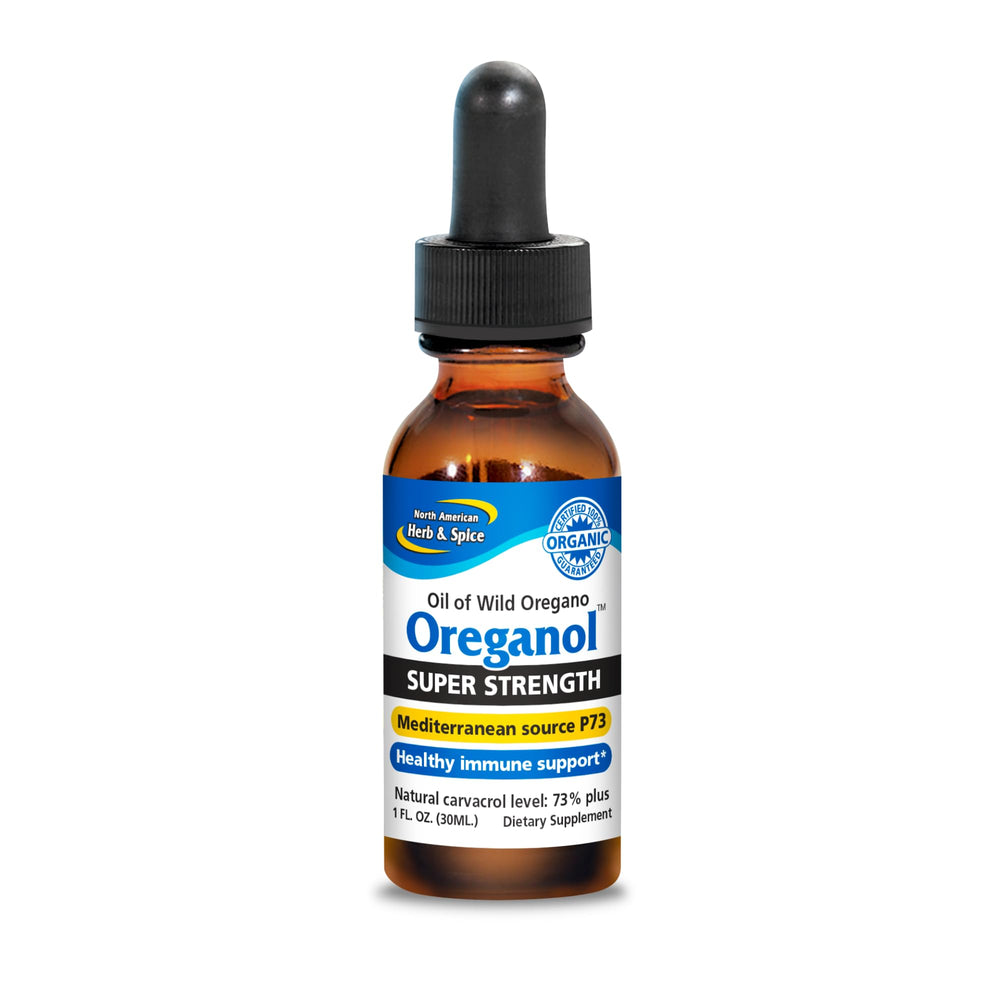 North American Herb and Spice Oreganol bottle showing full-spectrum oregano oil