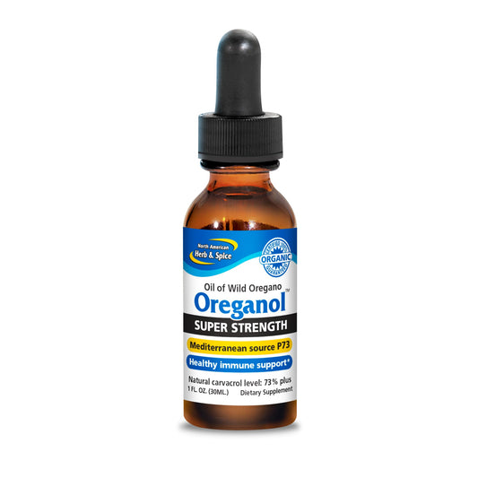 North American Herb and Spice Oreganol bottle showing full-spectrum oregano oil