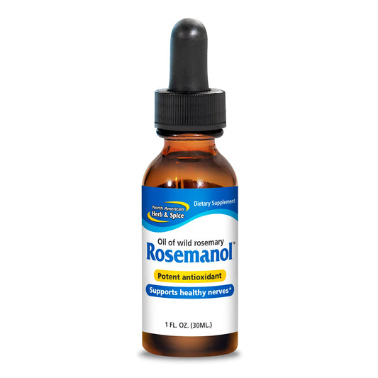 North American Herb & Spice Rosemanol bottle with wild rosemary oil supports daily nerve comfort.