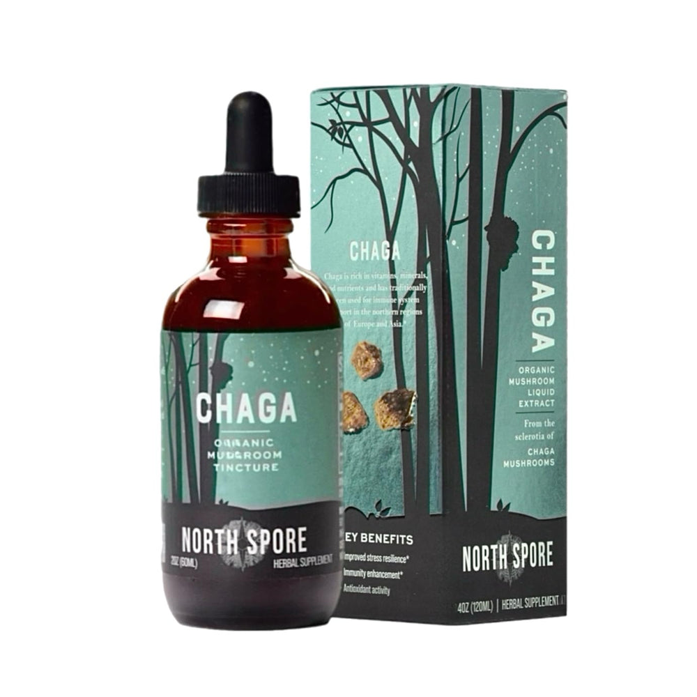 North Spore Chaga tincture bottle for daily balance and easy dosing.