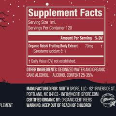 North Spore Reishi tincture bottle helps with daily stress management and balance.