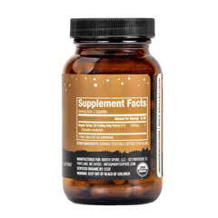 North Spore vegan gluten-free non-GMO symbols on bottle clean ingredient promise