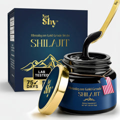 NOTSHY Gold Grade Himalayan Shilajit resin jar for daily wellness rituals.