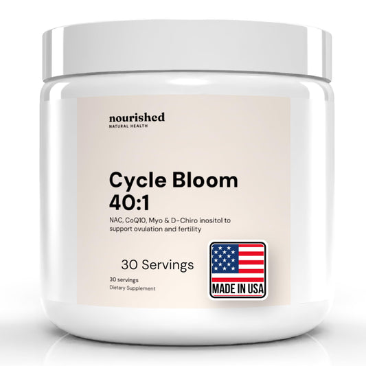 Nourished CycleBloom bottle with 30-day supply for hormone balance support