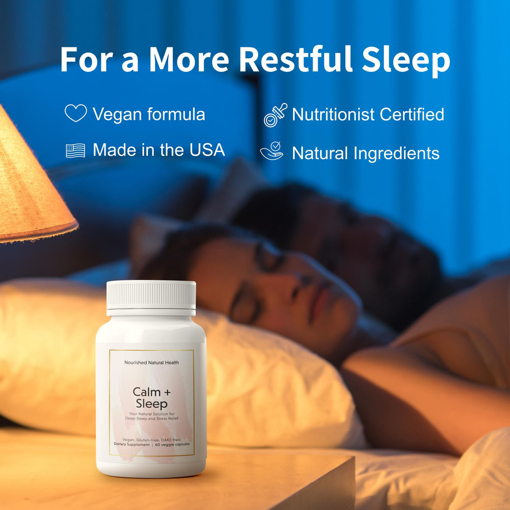 Nourished Natural Health Calm + Sleep with ashwagandha supports balanced mood